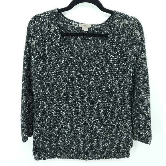 Helmut Lang Textured Cotton/Linen Scoop Neck 3/4 Sleeve Sweater S Black/White - Picture 2 of 16